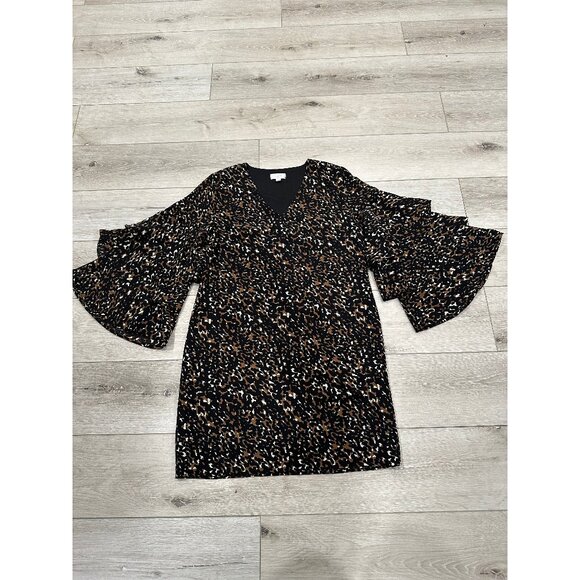Mudpie Leopard Bell Sleeve Dress Womens Small Sheath Slip - Picture 1 of 5